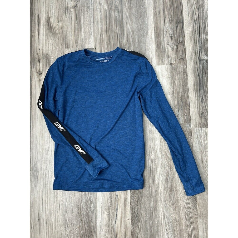 Aeropostale Long Sleeve Active Top Blue Heathered A87 Logo Stripe Men S Athletic